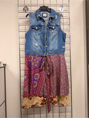 Rustic Raggs  Purple Paisley Tie-Waist Casual Dress with Denim Vest